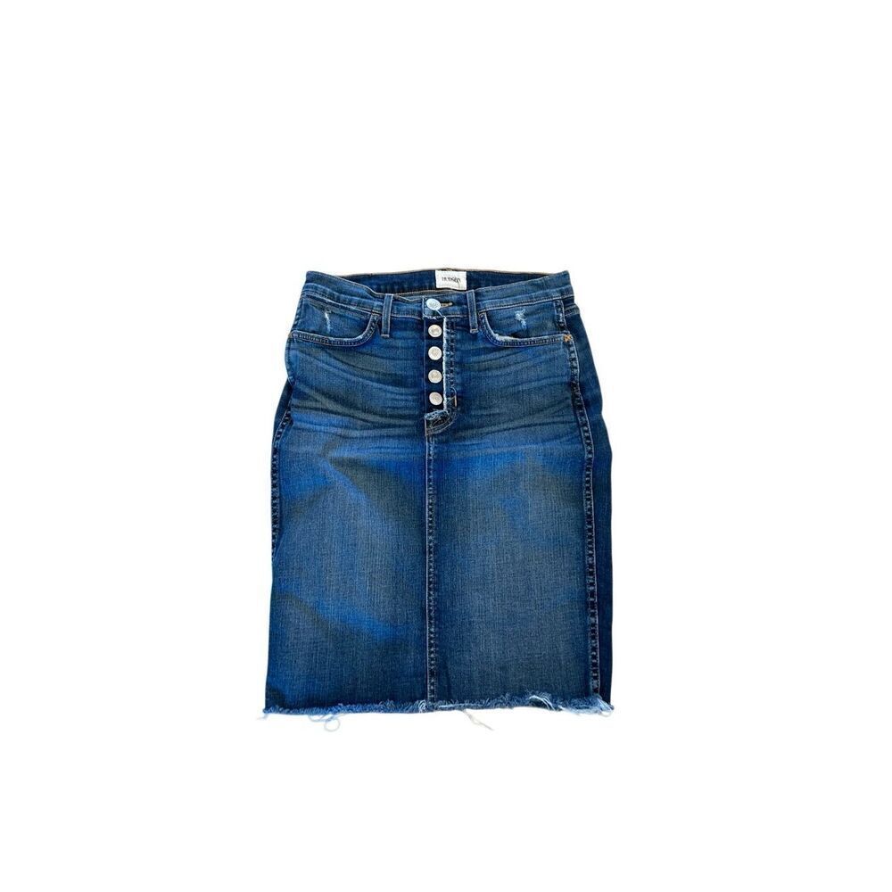 Hudson Womens Button-fly High Rise Raw Hem Remi Denim Pencil Skirt Blue Size 26